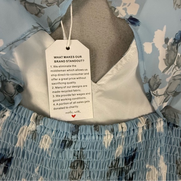 Floral Light Blue Maxi Dress With Flutter‎ Sleeves Smocked Back Tie Waist Medium - Picture 7 of 11